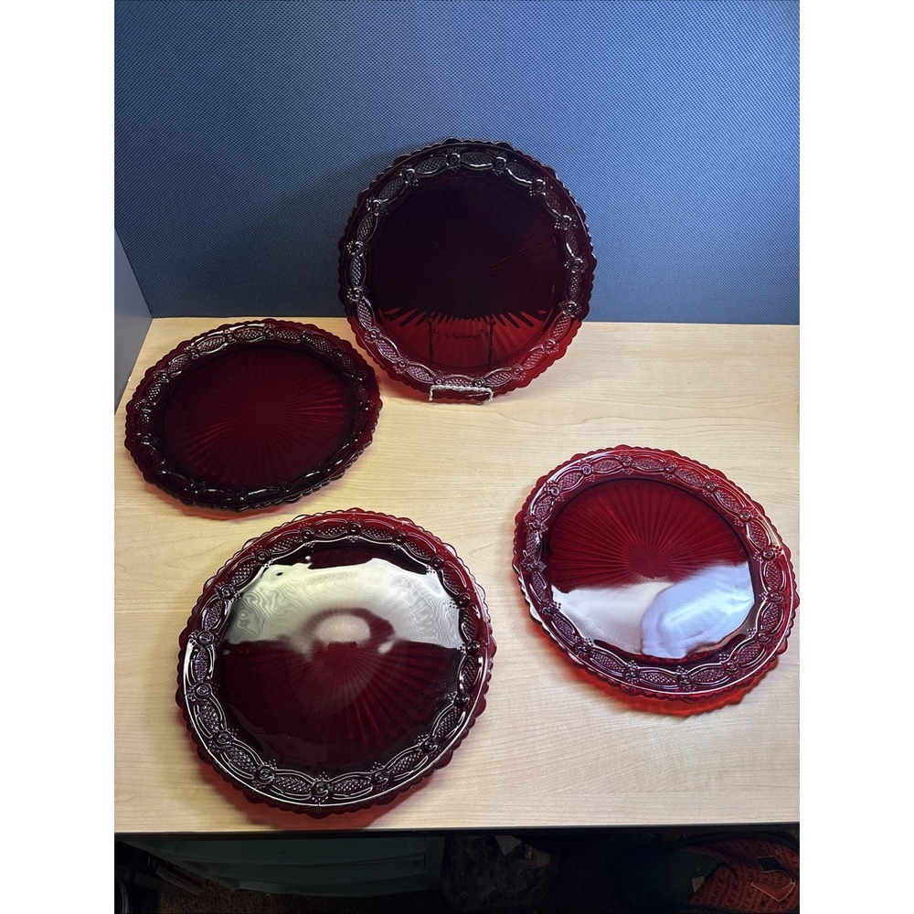 Avon 1876 Cape Cod Dinner Plate 10.5" Ruby Red Pressed Glass Vintage Set of 4 - Picture 6 of 11